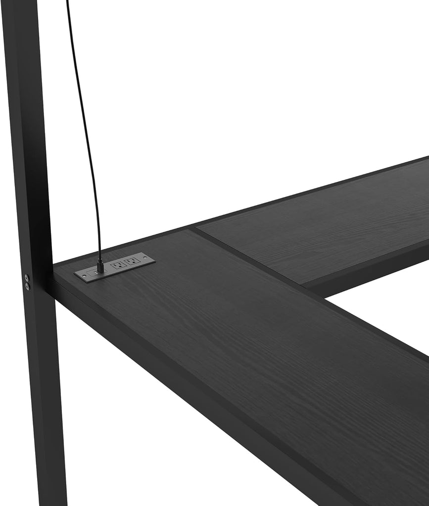 Metal Full Loft Bed with Desk and Wardrobe,Heavy Duty Loft Bed Frame with Storage Stairs,LED Lights and Charging