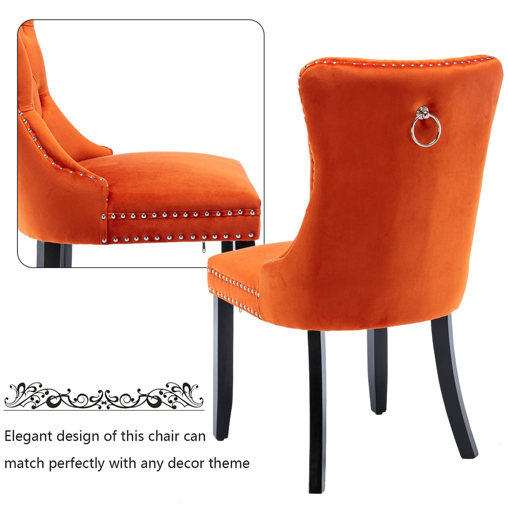 Velvet Upholstered Dining Chairs Set of 2, Wingback Armless Side Chairs Button Tufted with Solid Wood Legs Dining