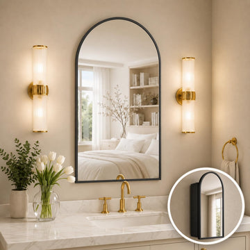 Arched Medicine Cabinet Mirror No Assembly Bathroom Mirror with Storage Recessed or Surface Mount Options (Black