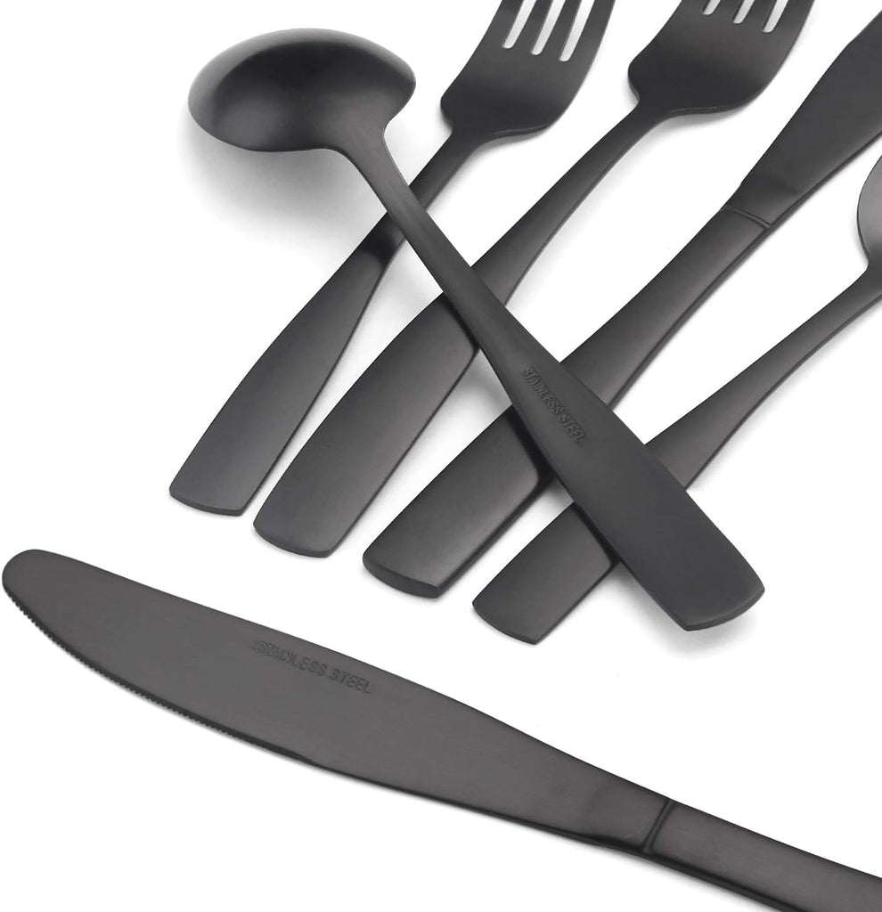 Matte Black Silverware Set, Satin Finish 40-Piece Stainless Steel Flatware set, Tableware Cutlery Set Service for 8