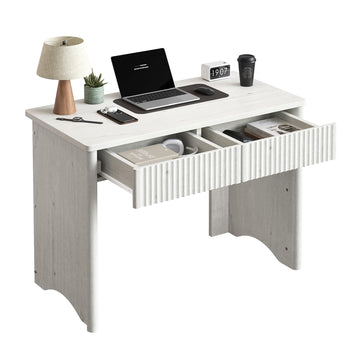 White Oak 40 Inch Fluted Home Office Desk with 2 Drawers for Study