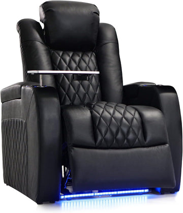 Home Theater Seating Top Grain Nappa Leather Recliner Chair Dual Power Movie Gaming Sofa Electric Headrest with Tray