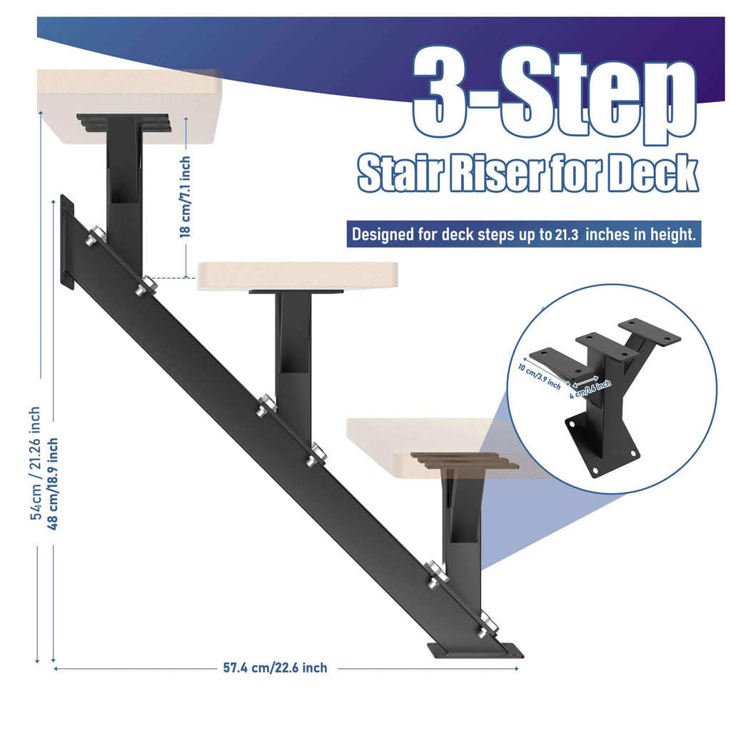 3 Step Metal Stair Stringers, Stair Riser for Deck Height 21.3"