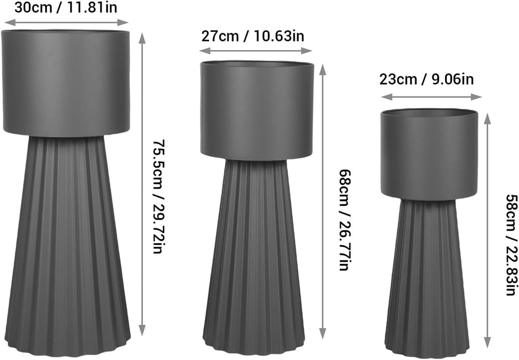 Tall Planters for Outdoor Plants, Large Outdoor Planters Set of 3, Porch Decor, Garden Decorative Black Planters