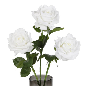 3PCS White Roses Artificial Flowers 4.72" Large Real Touch Fake Rose 25.6" Long Stem White Silk Rose Faux Flower for
