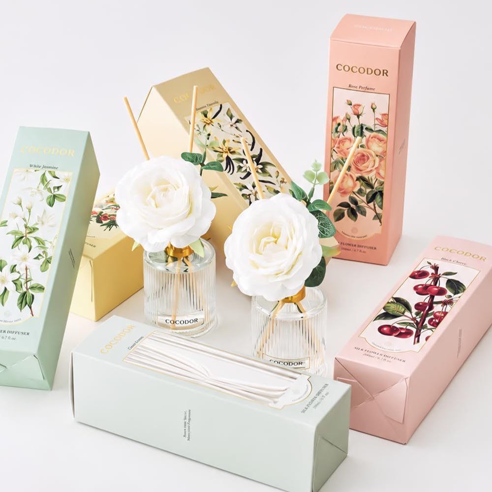 Silk Flower Reed Diffuser Set, Cashmere Vanilla, 6.7 oz Home Décor
