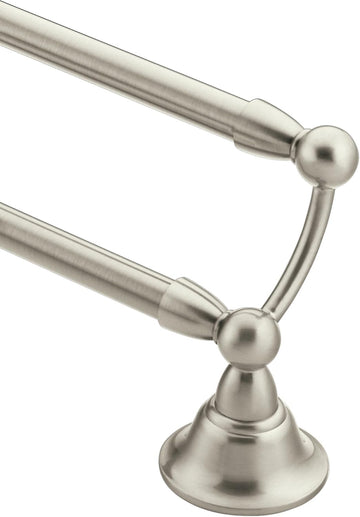 Sage Collection Spot Resist Brushed Nickel 24-Inch Double Bathroom Towel Bar, Wall Mounted Bath Hanger with Two Rods