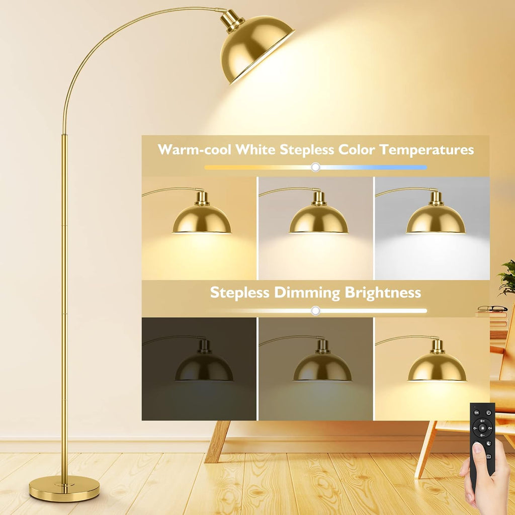 Arc Floor Lamps, Modern Tall Standing Lamp Remote Control,Stepless Dimmable Gold Floor Lamp with Hanging Dome Shade