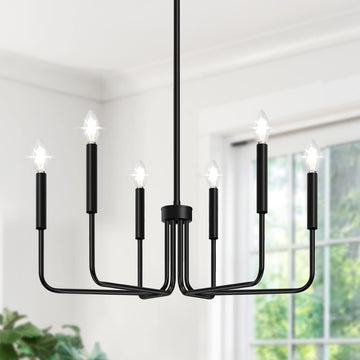 Black Chandelier, 6-Light Farmhouse Chandelier for Dining Room Lighting Fixtures Hanging