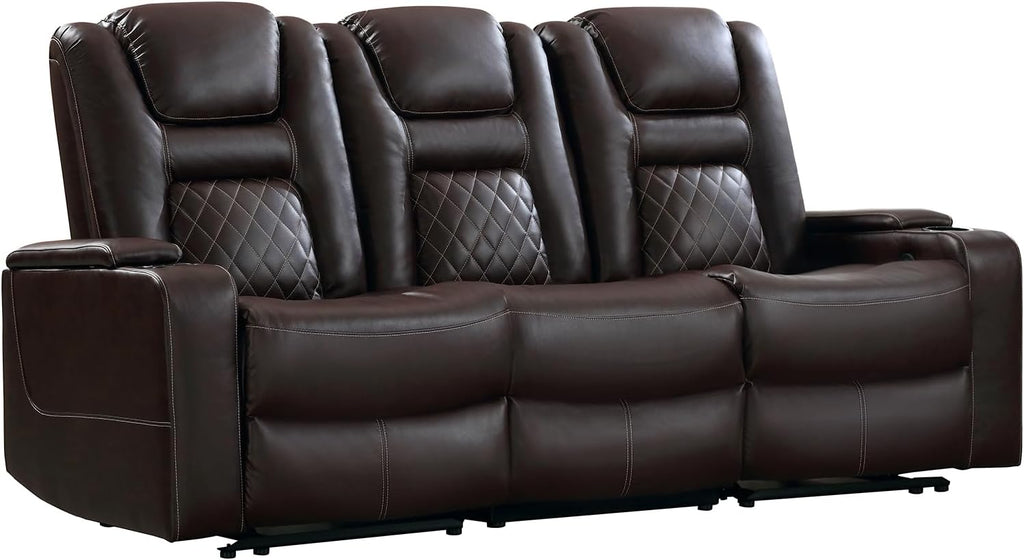 Home Theater Seats, Faux Leather Movie 3 Seat Recliner Sofa with Hidden Arm Storage