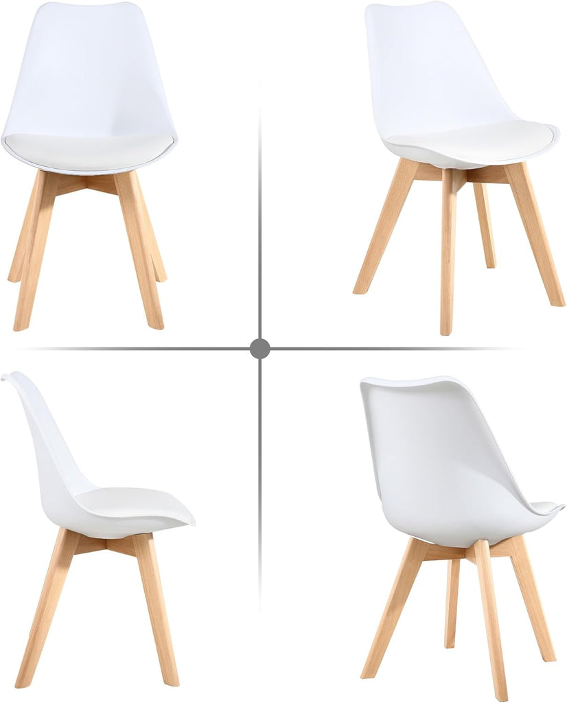 Mid Century Modern Dining Chairs, Shell Lounge Plastic Side Chair with Soft Padded and Wooden Legs for Dining