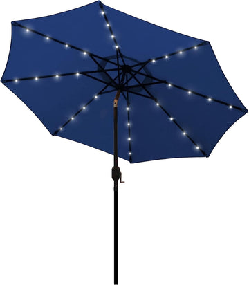 9 ft Solar Umbrella 32 LED Lighted Patio Umbrella Table Market Umbrella with Tilt and Crank Outdoor Umbrella Poo - 4M4L