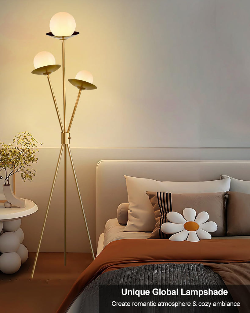 Tripod Floor Lamp Dimmable Globe Floor Lamps with 3 LED Bulbs Included