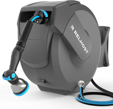 Retractable Garden Hose Reel, 1/2 in x 100 ft Wall Mount Heavy Duty Hose Reel with Any-Length Lock, Auto Rewind