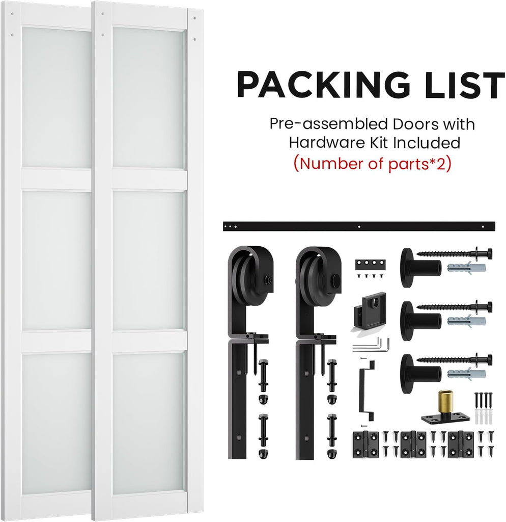 60" x 84" Bifold Sliding Barn Door with Hardware Kit Included, Pre-Assembled Glass Barn Doors with W