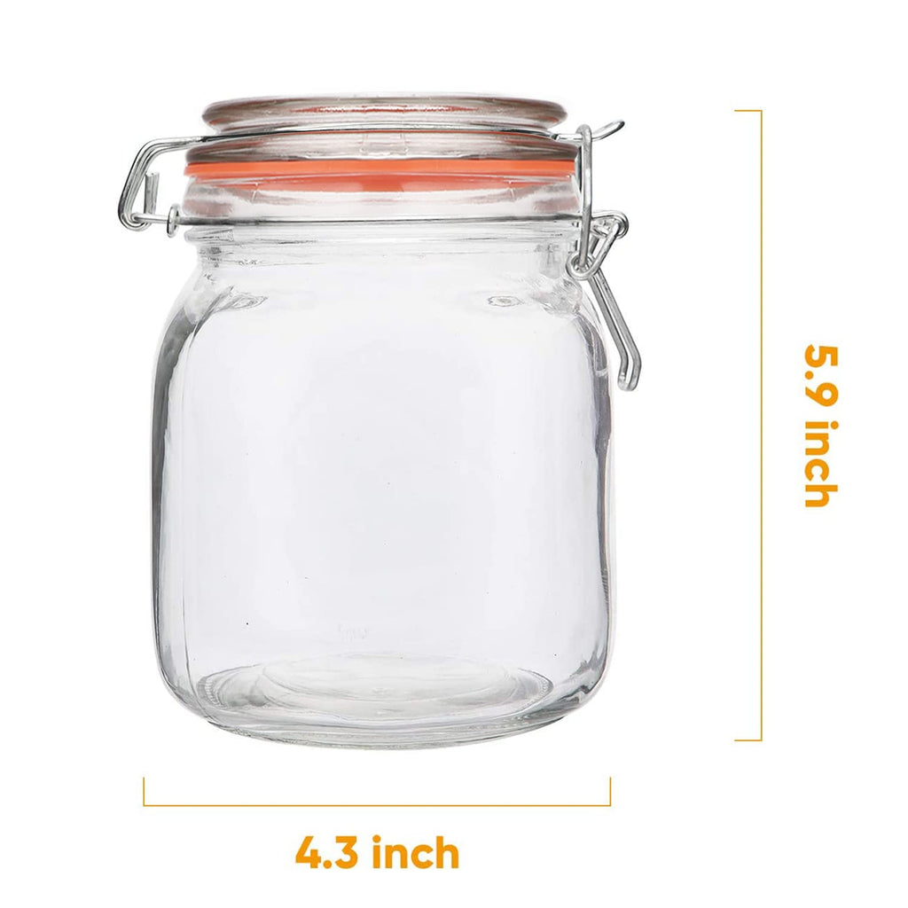 32oz Glass Food Storage Jars with Airtight Clamp Lids, 6 Pack