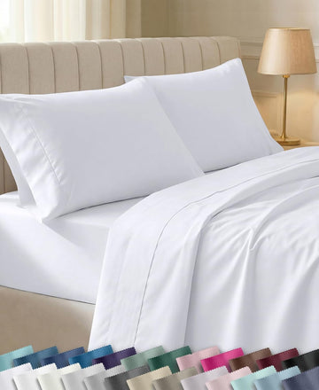 Soft 100% Cotton Sateen King Sheets Set, White