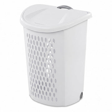 Rolling Laundry Hamper with Lid,White Wheeled Plastic Laundry Hamper