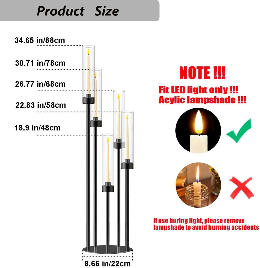 35inch 10pcs Black Candelabra Centerpieces for Tables 5 Arms Wedding centerpieces for Decorations