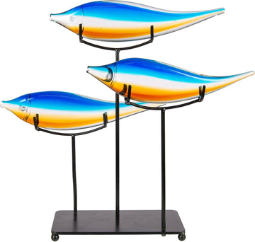 AS24126 Garfish Art Glass Sculpture with Stand, Blue, 15" - Set of 3