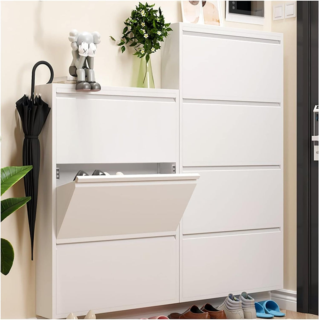 Shoe Organizers Wall-Mounted Shoe Rack 12cm Ultra-Thin Shoe Cabinet, Home Steel Large-Capacity Tumbler Cabinet