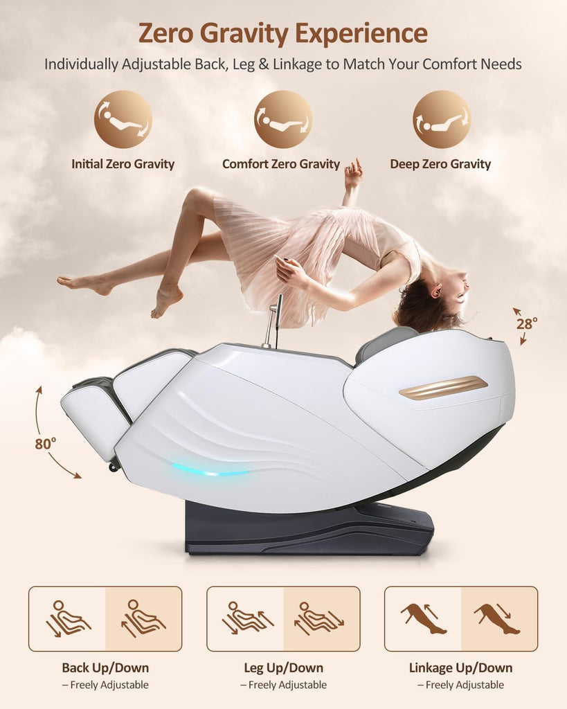 Massage Chair Full Body with Body Scan, Zero Gravity, SL-Track, White | 20 Modes Shiatsu Massage Chair Built-in Heat