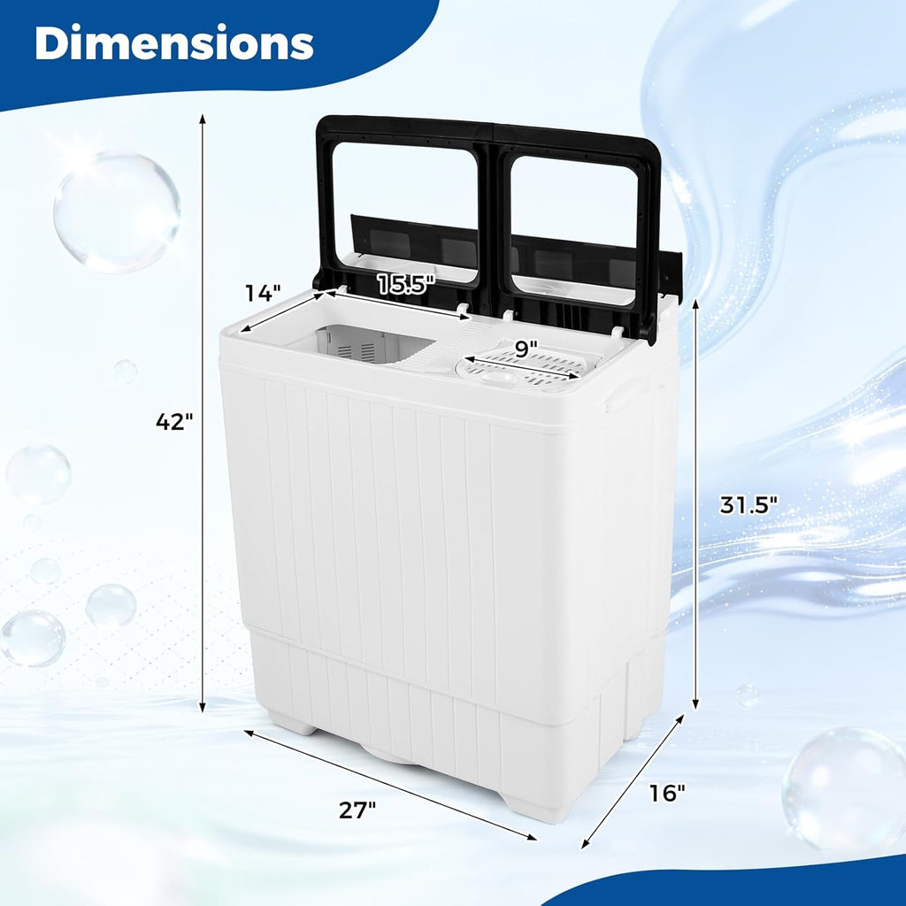 Portable Washing Machine, 26LBS Twin Tub Mini Compact Laundry Washer Spinner Combo with Drain Pump, 18Lbs Washer and 8Lbs Spinner for Apartments, RVs, Dorms, Black+White