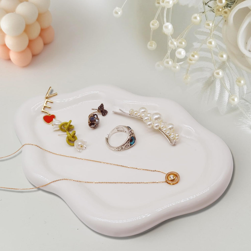 Ceramic Jewelry Dish for Women, Jewelry Tray Trinket Dish, Irregular Cloud Shape Ceramic Plate, Watch Keys Tray Ring