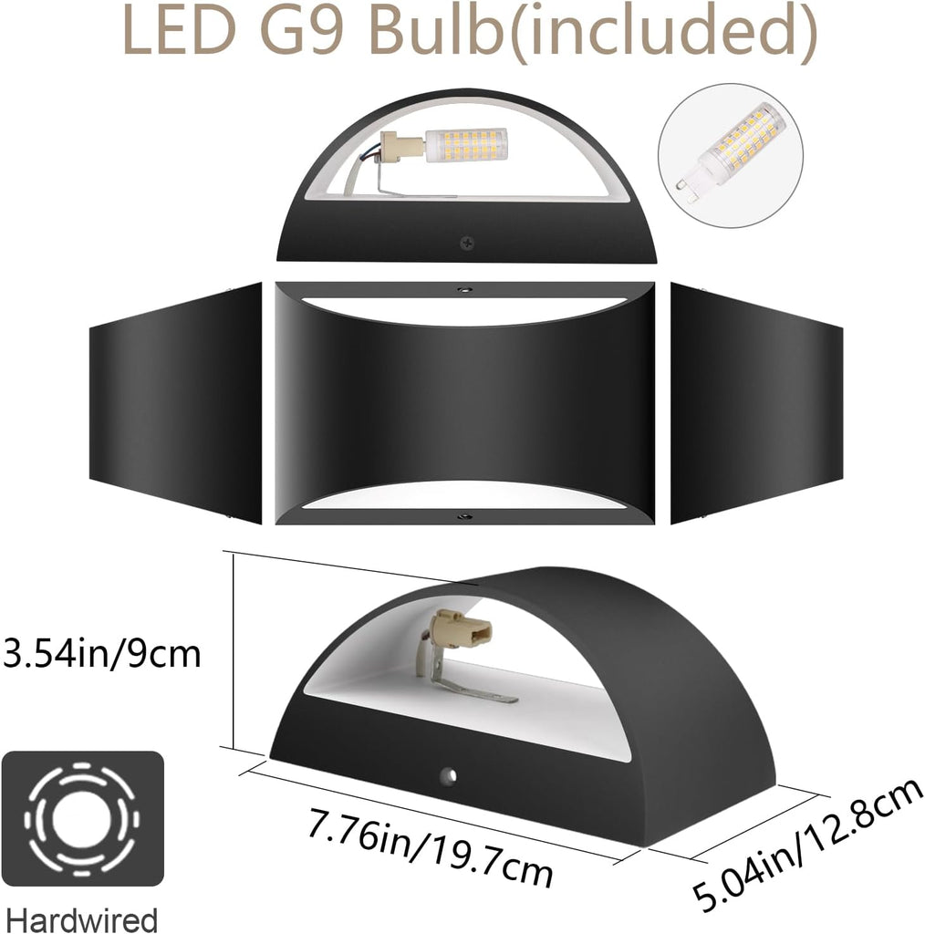 Black Modern LED Wall Sconce Indoor Wall Lights 1 Pack Hardwired Up and Down Wall Mount Light Bedroom Hallway