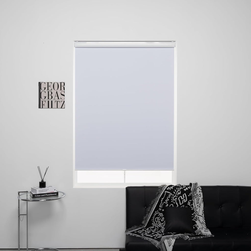 Roller Shades Cordless 100% Blackout Blinds for Windows and Doors, Pull Down Room Darkening Window Shades, Easy to Install for Home and Office, White, Fixed High