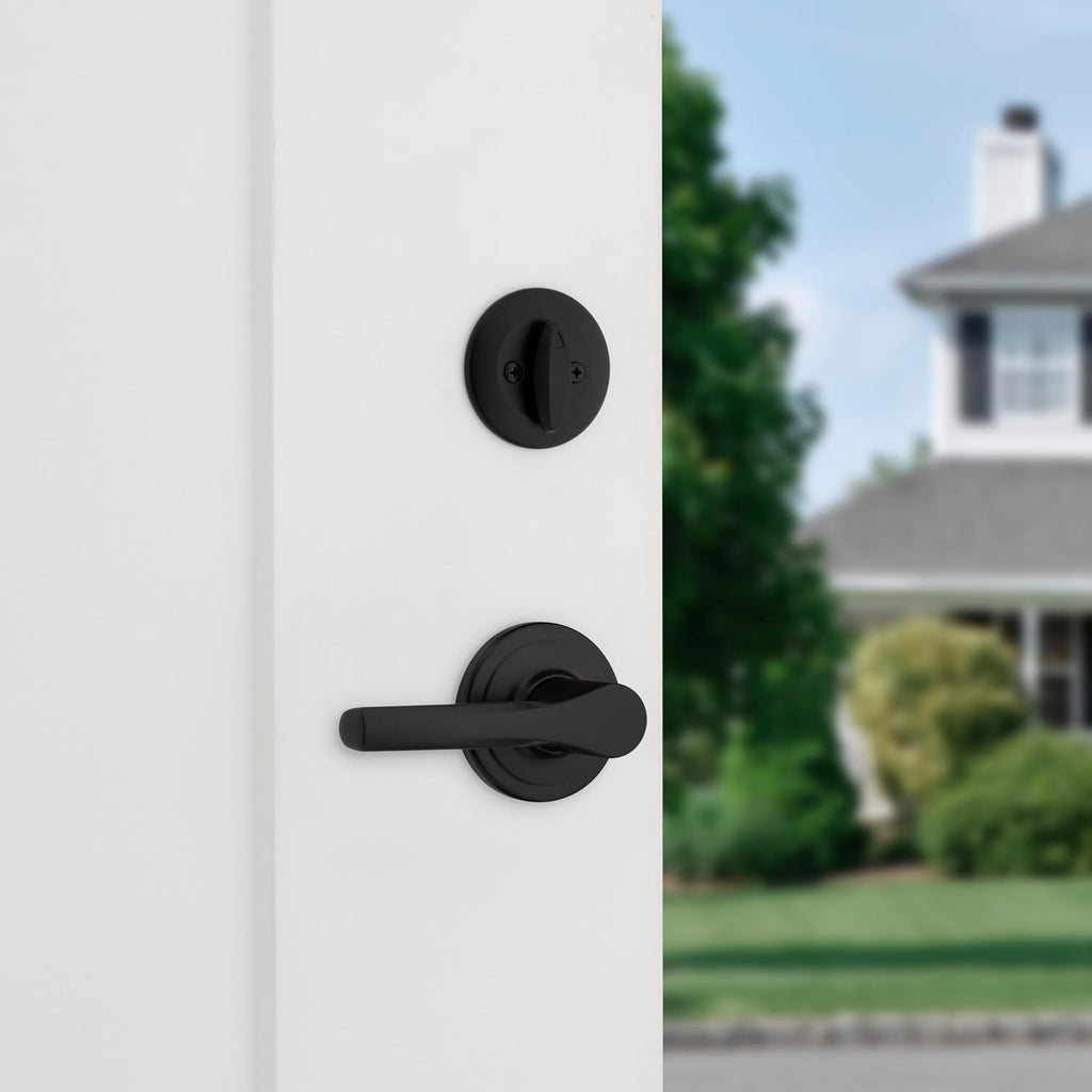 Henley Front Door Lock Handle and Deadbolt Set, Entry Handleset Exterior with Interior Reversible Lever, Matte Black - Door Handleset