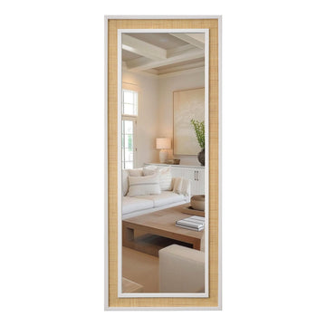 Rattan Full Length Mirror, 24"x60" Long Rattan Wall Mirror, Wooden Mirror with Wicker Frame, Decorative Full Body Mirror