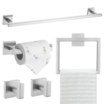 5-Piece Bathroom Hardware Set, Brushed Nickel Classic Wall Mounted