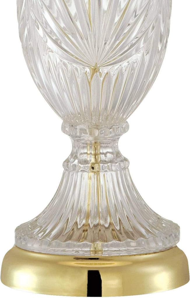 Traditional Glam Style Table Lamp 26.5" High Cut Glass Urn Brass Gold Metal Clear White Cream Bell Glass Shade Decor