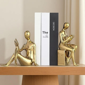 Decorative Bookends, Ceramic Book Ends for Shelves, Home Office Decor | Aesthetic Book Stopper Reading Book Holders