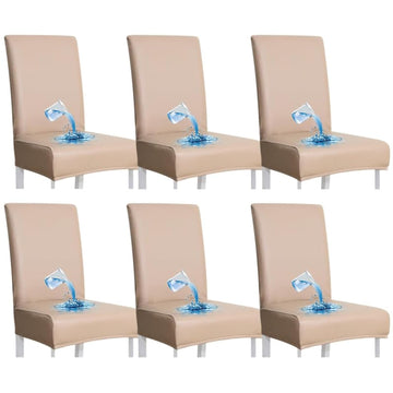 Waterproof PU Leather Stretch Dining Chair Covers, Set of 6, Khaki