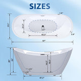 67" Oval Freestanding Soaking Bathtub with Toe-Tap Chrome Drain & Adjustable Leveling Feet, Stand Alone Tub, Acrylic