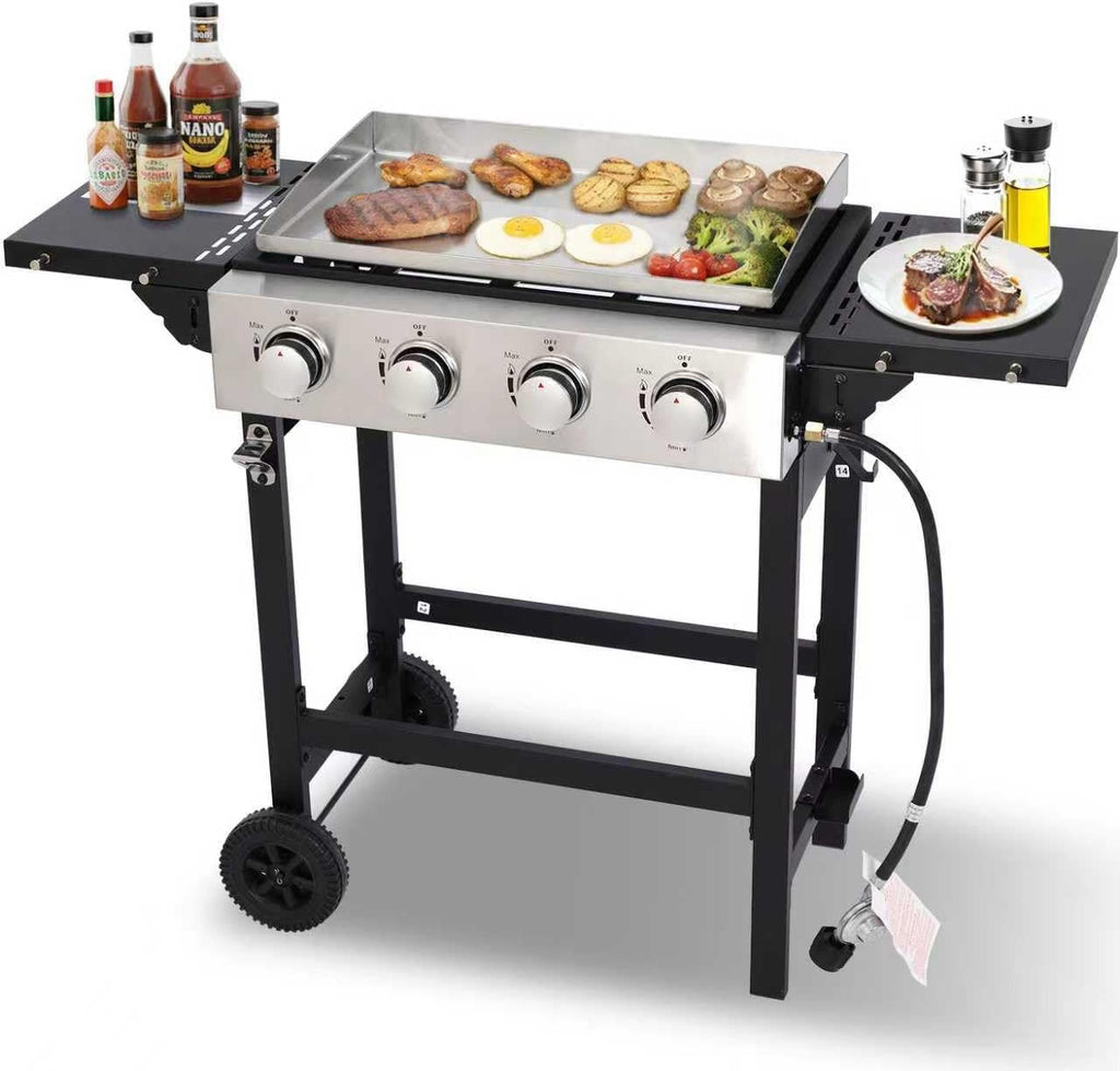 4-Burner Portable Propane Gas Griddle, Stainless Steel Flat Top Grill with Regulator and Dust Cover for Camping and Tailgating
