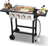 4-Burner Portable Propane Gas Griddle, Stainless Steel Flat Top Grill with Regulator and Dust Cover for Camping and Tailgating