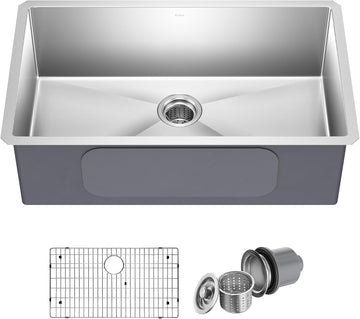 Stainless Steel 32 in 16 Gauge Undermount Sink KHU100-32 | 16-gauge TRU16 steel construction, rounded corners for