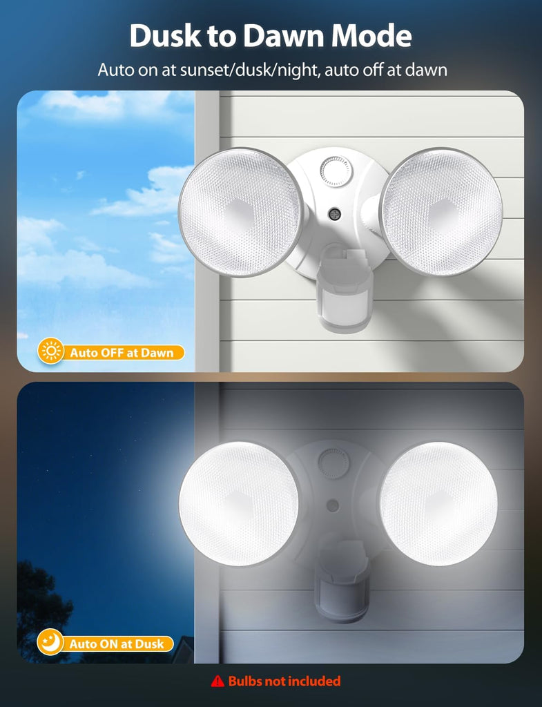 2 Head Motion Sensor Outdoor Lights, Adjustable Twin PAR38 Holder, 2 Pack Hardwired Outdoor Flood Light Fixture 300W