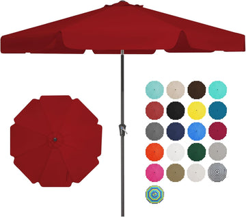 9 FT Patio Umbrella Outdoor, Table Umbrellas Market Umbrella w/Push Button Tilt/Crank, 8 Sturdy Ribs(Red)