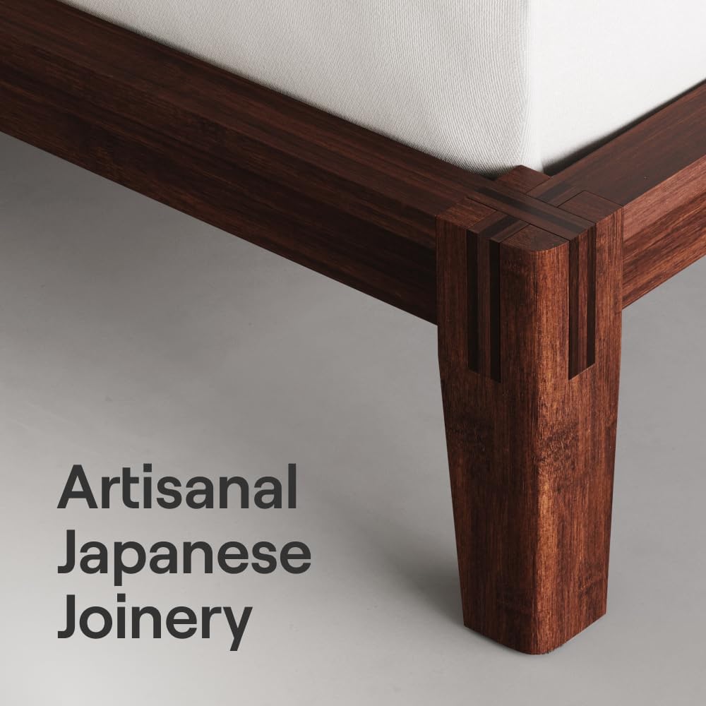 Bamboo Platform Bed Frame - Full - Walnut - Floating Center Support Legs - 12" Height - Easy Tool Free Set Up