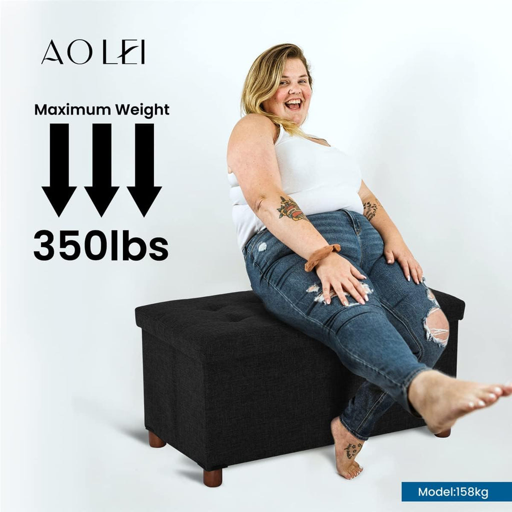 30 Inches Storage Ottoman Bench, Storage Bench with Wooden Legs Ottoman Foot Rest Removeable Lid End of Bed, Linen