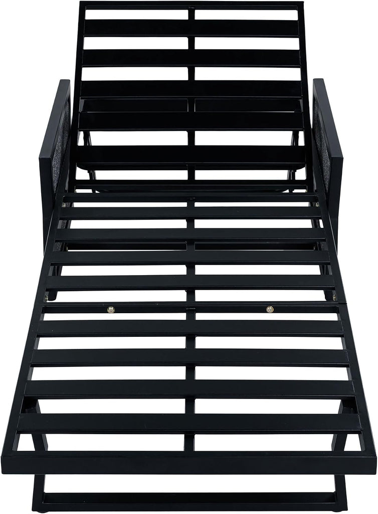 Patio Chaise Lounge with Cushion, Adjustable Outdoor Lounge Chair Featuring Woven Rope Armrests, Iron Frame, Built-in