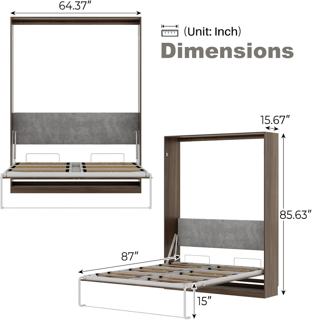 Farmhouse Murphy Bed Queen, 85" Wall Bed Folds to Save Space, Concealed Bed Frame with Hydraulic Rod and Wall Mounted