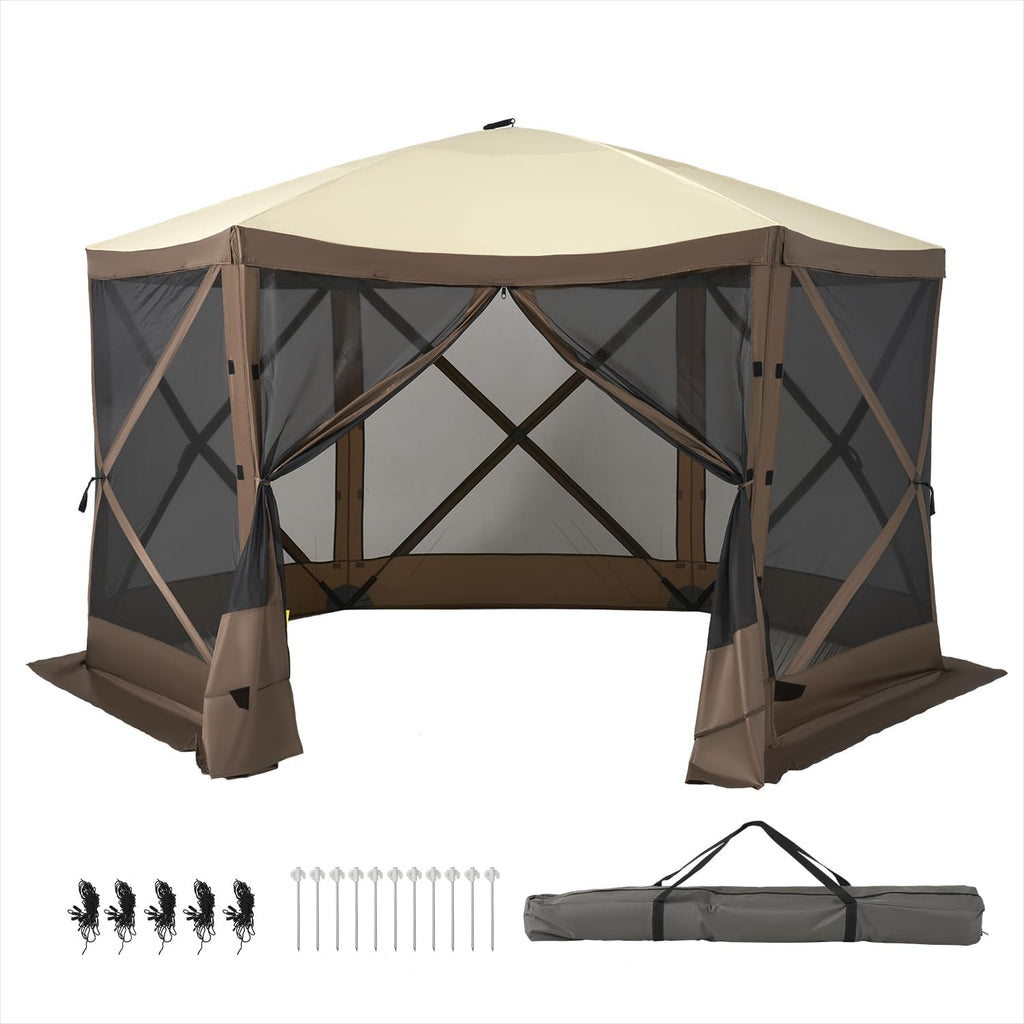 12x12FT Pop Up Canopy Tent, 6-Sided Pop-up Gazebo Screen Tent with Mesh Windows