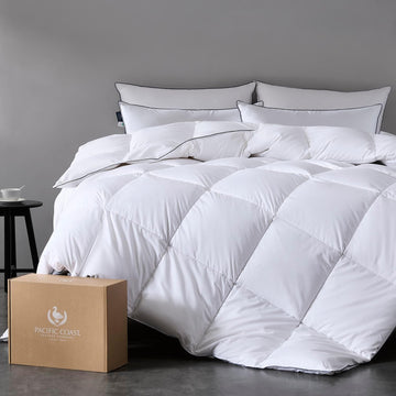 Premium Goose Down Fiber Comforter Queen, 420TC 100% Australian Cotton Shell, All-Season Comforter with Hidden Baffle