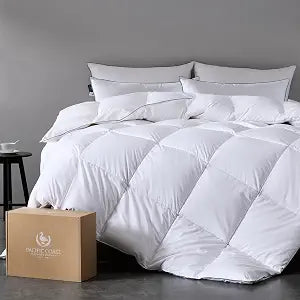 Premium Goose Down Fiber Comforter Queen, 420TC 100% Australian Cotton Shell, All-Season Comforter with Hidden Baffle