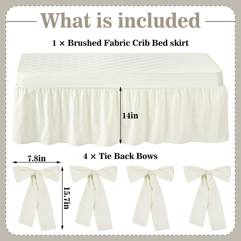Beige Crib Bed Skirts with 4 Large Cot Bow 28" x 52", 14" Drop